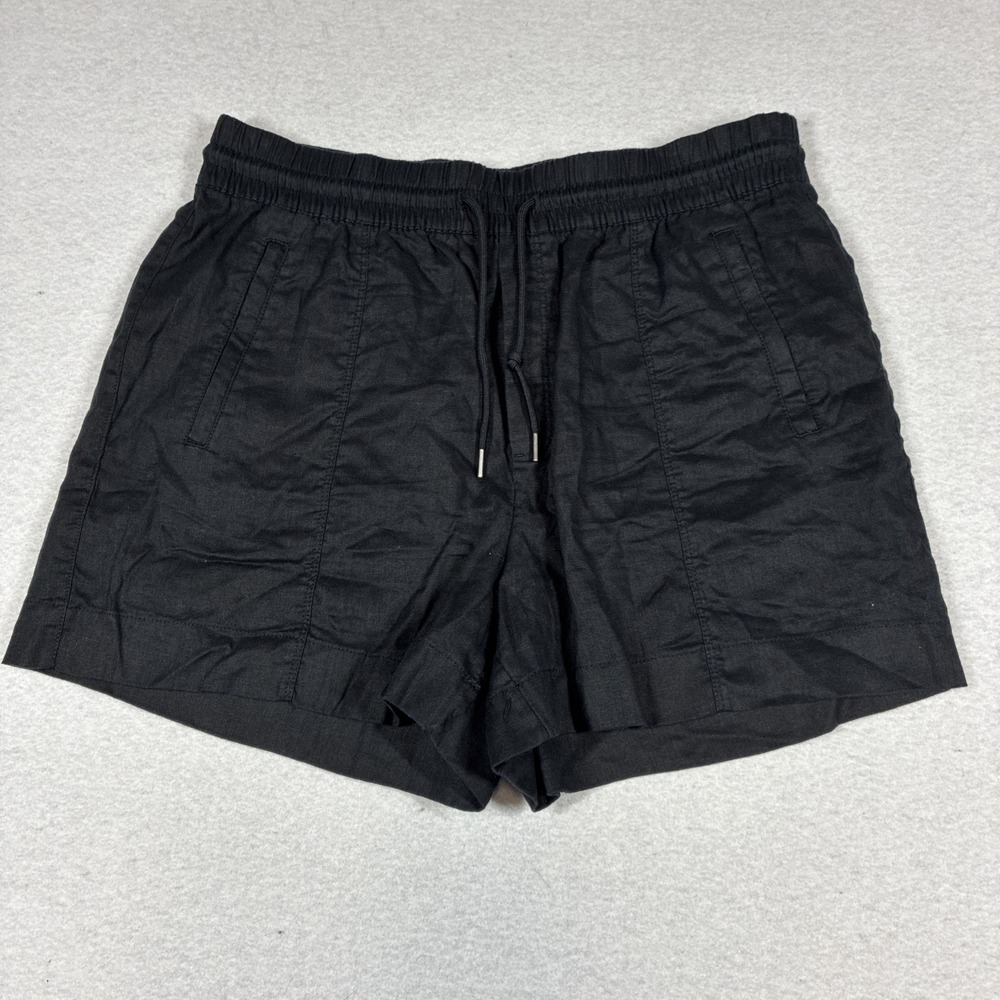 Athleta Retreat Linen Mid Rise 4" Shorts Black Drawstring Elastic Waist Large